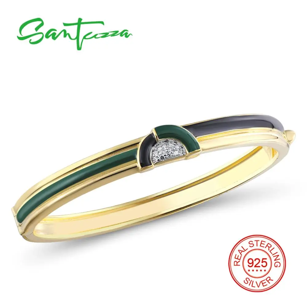 

Bangle for Woman Colorful White Cubic Zirconia Stones Enamel 925 Sterling Silver Bracelet Bangle Party Fashion Jewelry HANDMADE