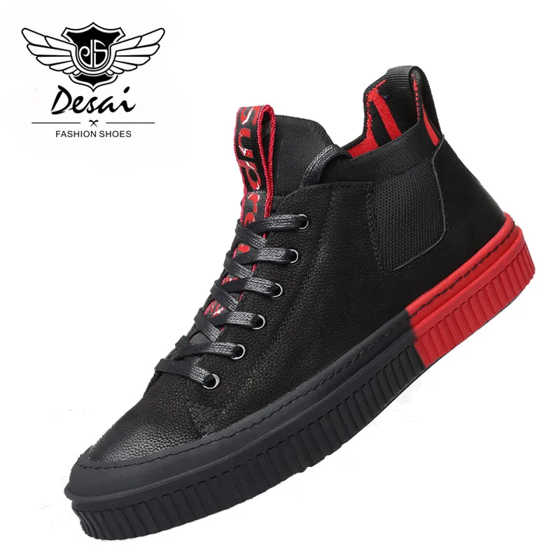 

DESAI Shoes Men's Autumn 2018 New Korean Version Casual Genuine Leather Shoes Male Fashion Shoes High-top Shoes for Men
