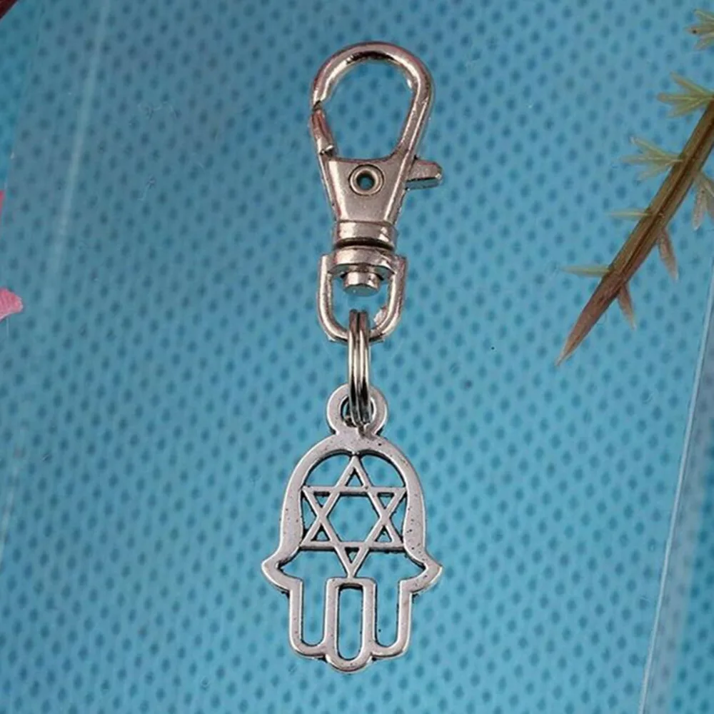 Star of David Hand Keychain Vintage Silver Charm For Keys Car Key Ring