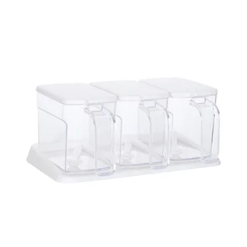 

3pcs Transparent Seasoning Bottle Set Condiment Jar Set Condiment Storage Container With Lid Spoon And Serving Trays