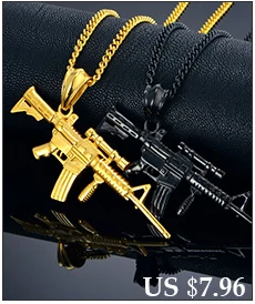 Хип-хоп военные украшения 4 размера Мужская цепочка карабин колье с кулонами в виде пистолетов подвески для мужчин черный/золотистый цвет ожерелье из нержавеющей стали