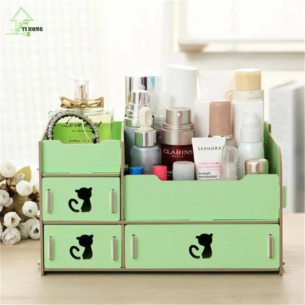 YIHONG DIY Wooden Box Drawer Makeup Organizer Case Storage the Insert