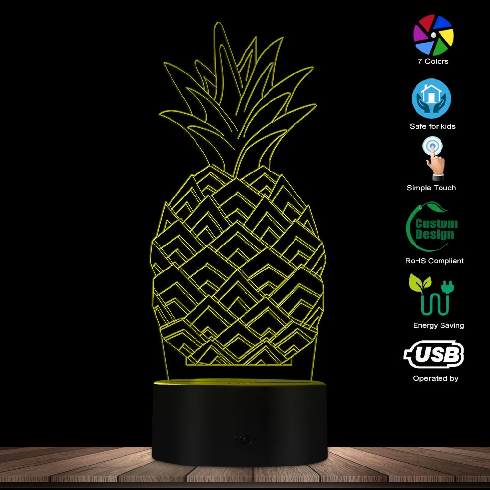 

3D Pineapple LED Lamp Pineapple Fruit Gift Idea Kid Room Sleepy 3D Optical Illusion Night Light Modern Handmade USB Visual Lamp