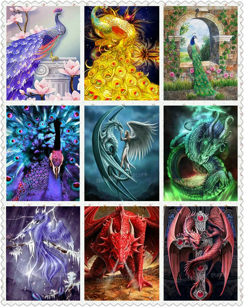 

Animal 5d diy diamond painting peacock icon 20x30cm full square diamond embroidery round diamond mosaic dragon new