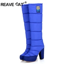 REAVE CAT/Новая Для женщин ботинки с модными заклепками-шипами на высоком каблуке; сезон осень-зима теплая Супер Высокие Ботинки на каблуке; женская обувь на платформе; высокие сапоги A842