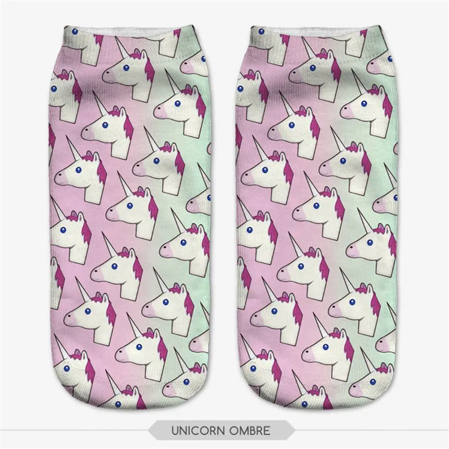 

ombre unicorn socks 2016 fashion 3D printed cotton Harajuku Ankle short Socks for women