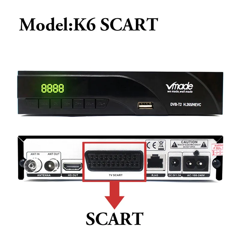 Vmade K6 AV/Scart интерфейс DVB-T2/DVB-T ТВ-тюнер приемник HD цифровой эфирный рецептор поддержка H.265 AC3 Встроенная сеть - Цвет: T2 K6 Scart