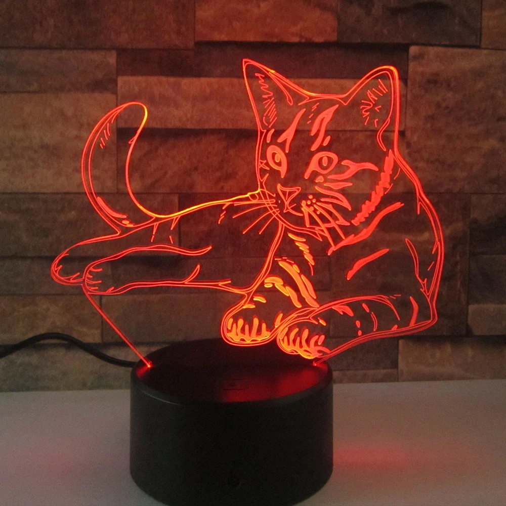  Cute Cat 3D Night Light Creative Electric Illusion 3d Lamp LED 7 Color changing USB touch Desk Lamp - 32897889578