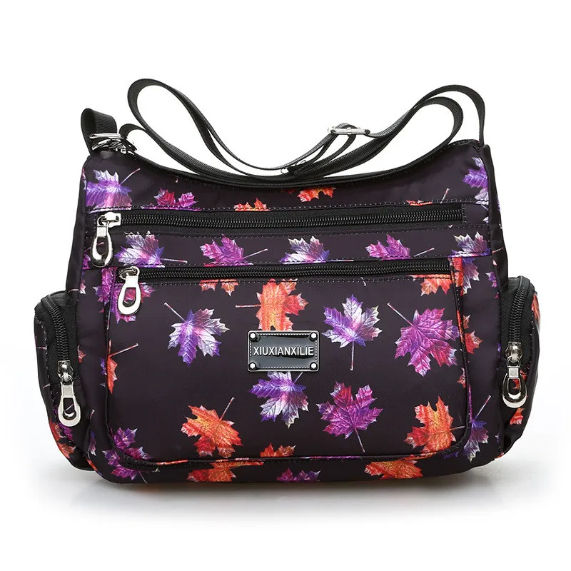 Модная женская сумка на плечо с цветочным узором, высокое качество, водонепроницаемый светильник, нейлоновая сумка через плечо для мамы, женская сумка с несколькими карманами - Цвет: Mapleleaf