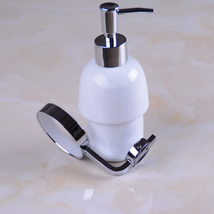 Billig Flüssigseifenspender Wand Montiert Messing Waschmittel Shampoo Dusche Handwäsche Keramik Flasche Pumpe Halter Chrom Badzubehör