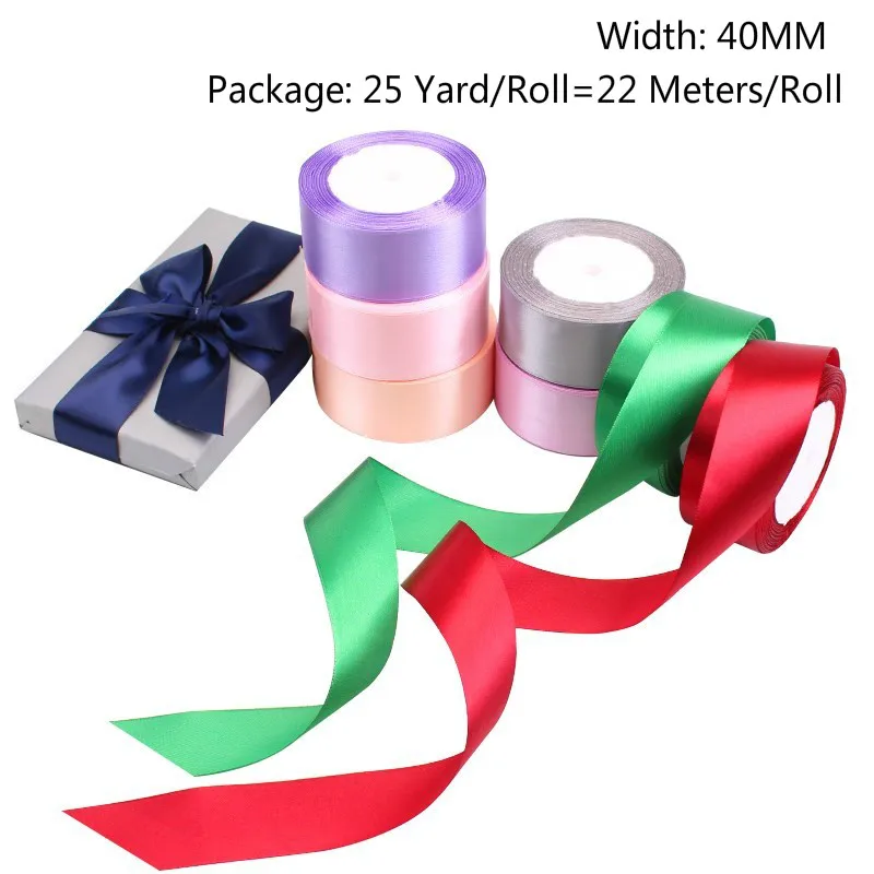 

(22 Meters/roll) 4cm 1-1/2" Polyester Silk Satin Ribbon for Sewing Wedding Party Handmade Decor Webbing Gift Packing Supplies