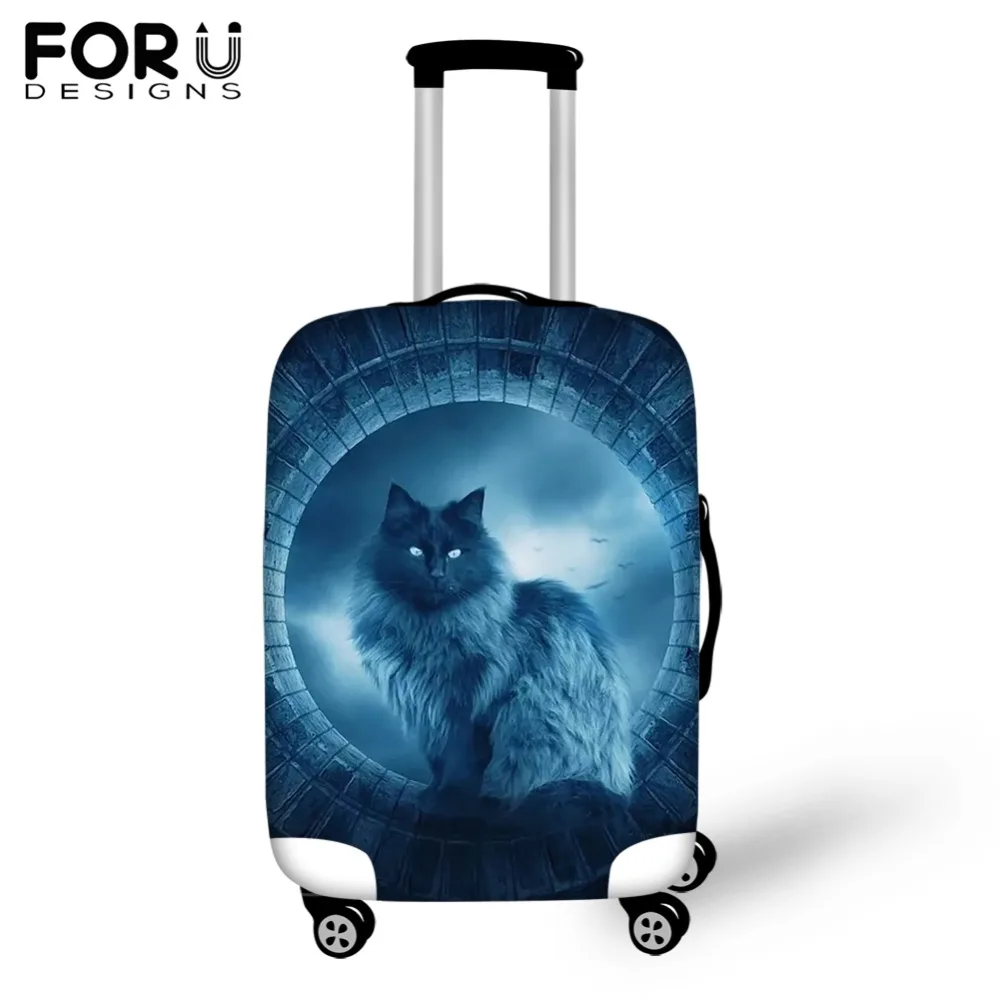 FORUDESIG Waterproof Blue Luggage Covers Moon Cat Printed Travel Suitcase Cover for 18-30inch Cases Elastic Luggage Protector FORUDESIG Waterproof Blue Luggage Covers Moon Cat Printed Travel Suitcase Cover for 18-30inch Cases Elastic Luggage Protector