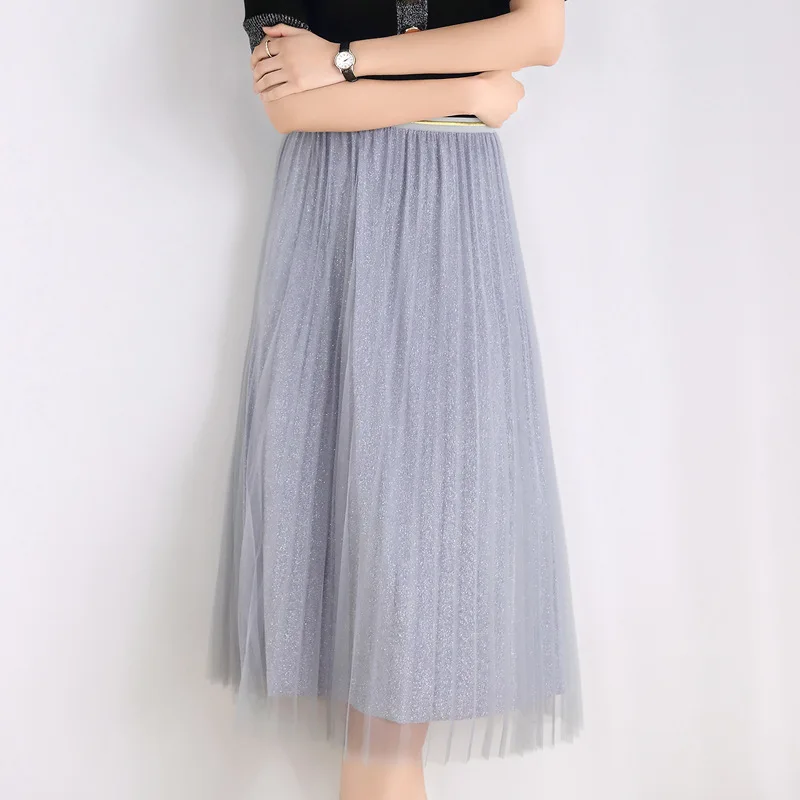 Женские тюлевые юбки комплект пуловер+ кожаная юбка летняя сетчатая миди-длинная юбка макси