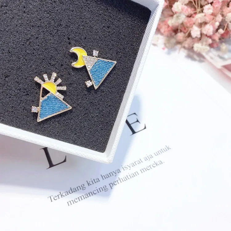 moon star triangle earring Hypoallergenic fadeless alloy fashion jewelry stud earrings for women gift