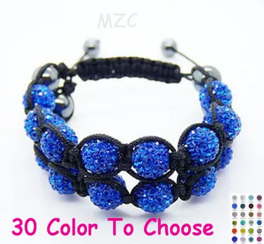 

women men stone+Free Shipping+Gift.10mm Deep Blue Disco Ball Bead double Row Fasion crystal Bracelet For n Men