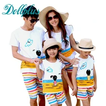 2017 mère fille correspondants vêtements ensembles t-shirt + shorts de plage père et fils vêtements ensemble occasionnel famille correspondant