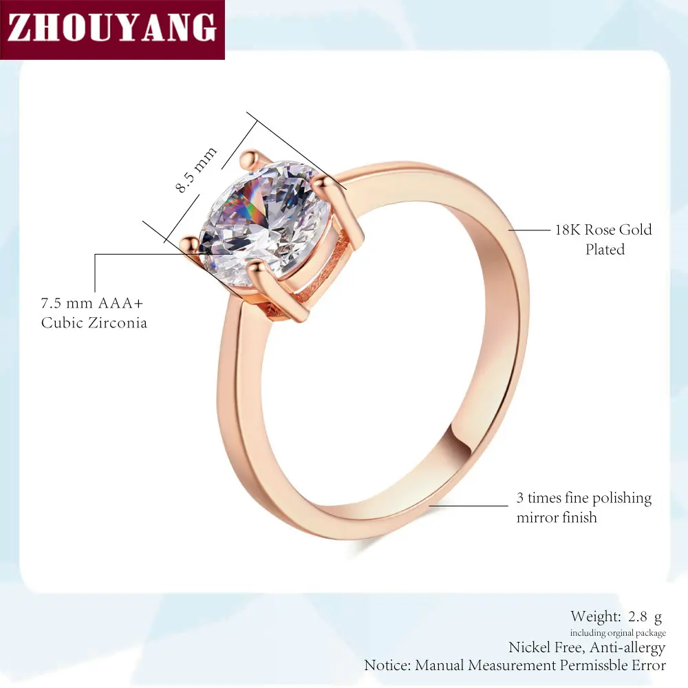 Cubic zircon ring Wedding For Women Four Claw 8mm Cubic Zirconia Engagement Rose Gold Color Flashion Jewelry Girl Friend Gift R333 R335