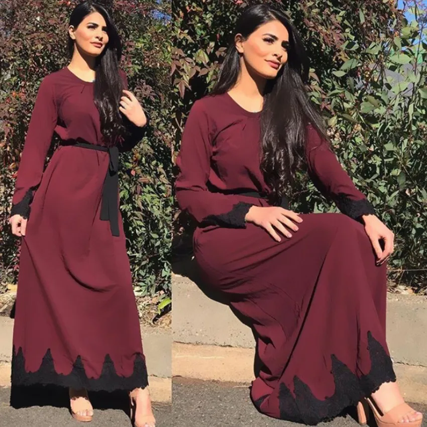 

Muslim Arab Dress Women Maxi Long Dresses Fashion Long Sleeve vestidos Autumn winter Plus Size Muslim National Constume #D383