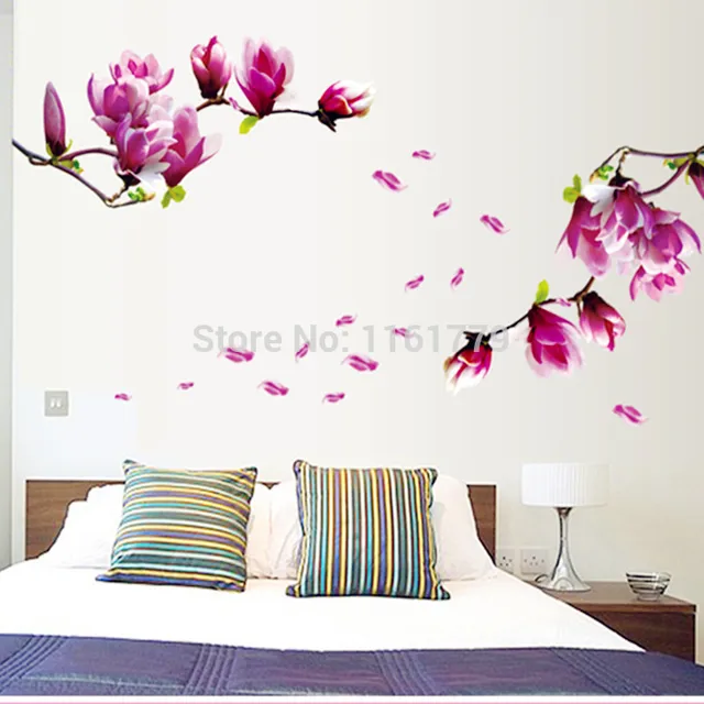 removable flower home art decor wall stickers chaste magnolia purple