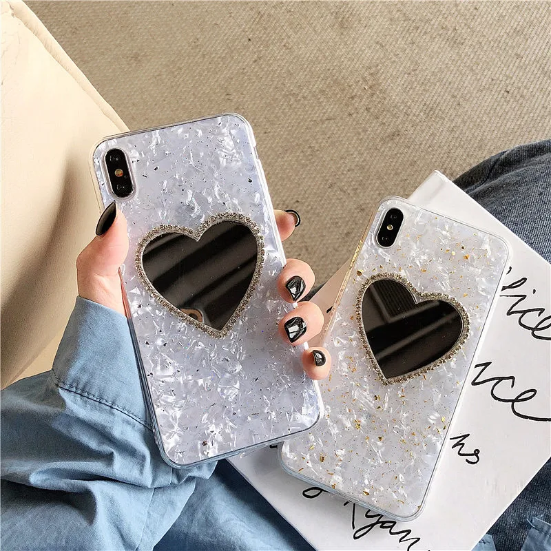 

Luxury glitter White Fritillaria Mirror Phone Case For iPhone X XS Max XR Soft TPU Cover For iPhone 7 6 6s Plus Case Coque Fund