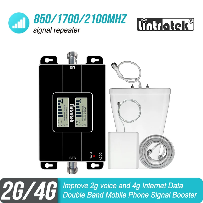 Ретранслятор сотового сигнала Lintratek 850/1700/2100 МГц 2G CDMA 850 4G AWS 1700 Усилитель GSM LTE