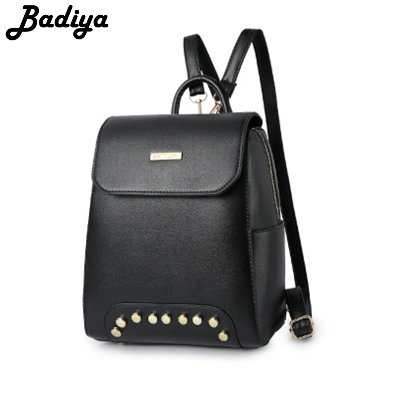 

Elegant Rivet Designer Shoulder Bag Ladies Pu Leather School Backpack Women Casual Student Bags Teenage Girls Solid Bag