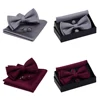 GUSLESON Quality Bowties For Wedding Mens Solid Color Two Layer Pre-tied Bow Tie and Pocket Square Cufflinks Set with Gift Box ► Photo 3/6