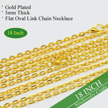 

500 pcs - 18 inch Gold Rolo Chain Necklaces, 45cm Gold Chain Necklace, 18'' Gold Chain, 3mm Flat Oval Link Gold Cable Chain