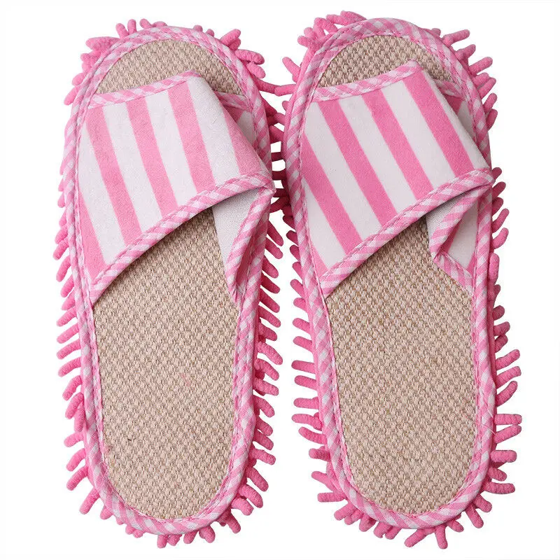 Ленивый домашний пол Пылезащитная обувь быстро чистить полосатые туфли чистая моющаяся Великобритания - Цвет: Розовый
