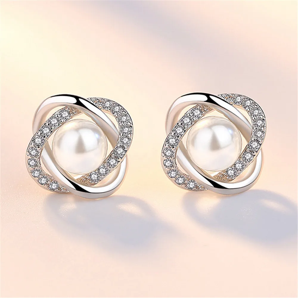 

ECODAY Wedding Earrings Jewelry Pearl Earrings For Women Cubic Zircon Stud Earrings Brincos Bijoux