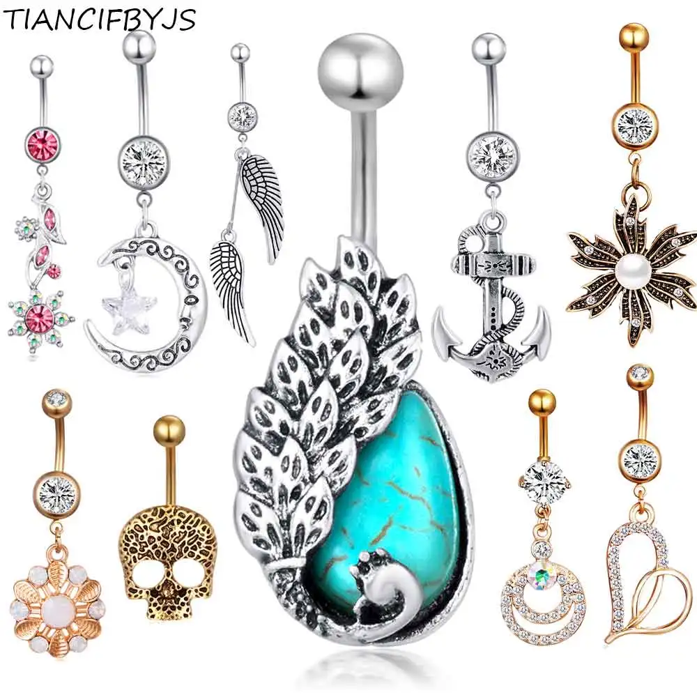 TIANCIFBYJS Mix 10 Styles 30pcs Wholesale Navel Rings Surgical Steel