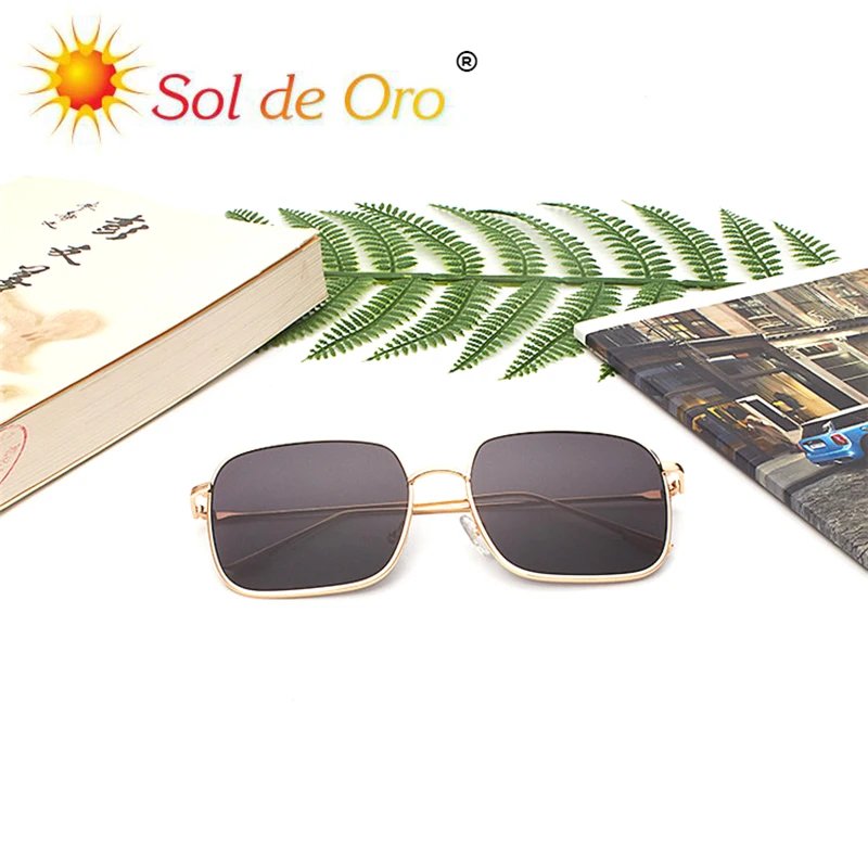 

SOL DE ORO Unisex Glasses Frame Square Large Frame Metal Sunglasses Men Women Simple Fashion Glasses Gafas De Sol De Los Hombres