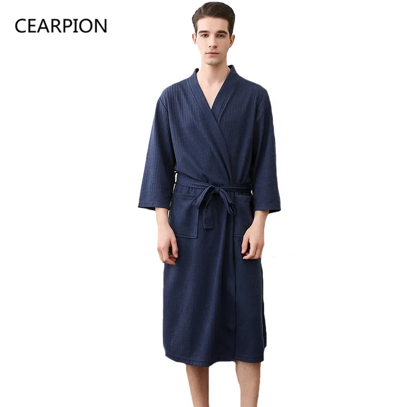 CEARPION Лето Осень Повседневные платья для мужчин хлопок три четверти рукав ночная рубашка мужской сплошной цвет кимоно купальный халат Неглиже