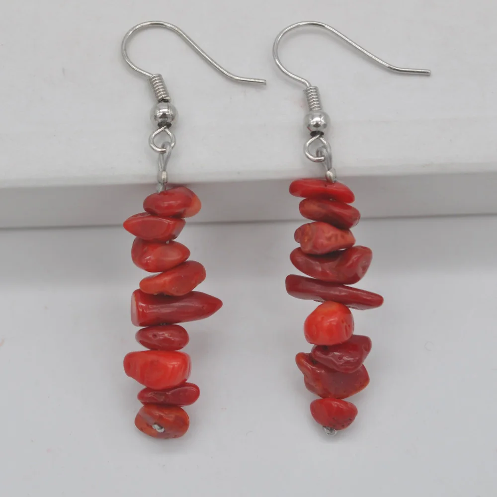 

Natural Lucky Handmade Red Sea Coral Beads GEM Earrings Jewelry T181