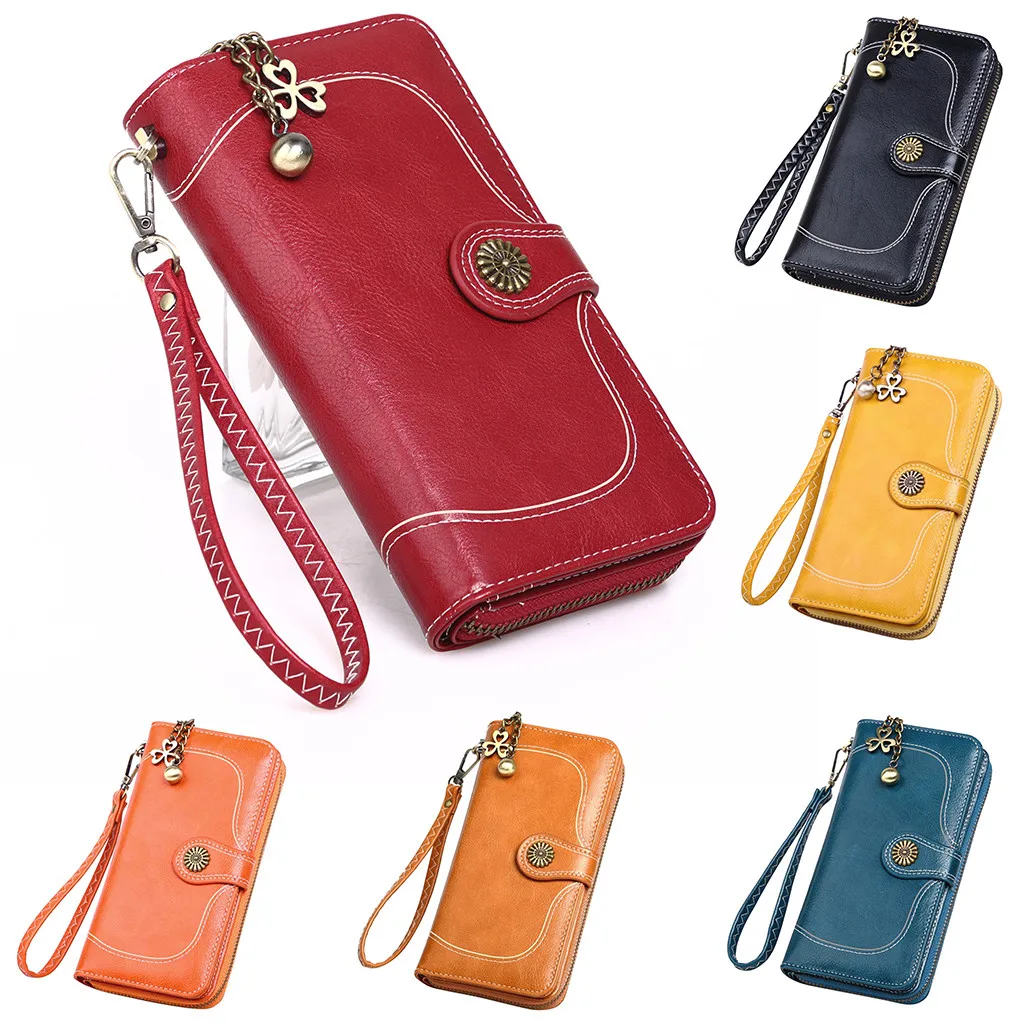 

New Brand Leather Women Wallet High Quality Design Hasp Zipper Solid Color Card Bags Long Female Purse 6 Colors Ladies Wallet