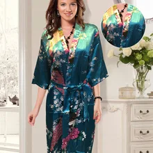 Модная ночная сорочка с цветочным принтом Kimino Ночная рубашка плюс Размеры шелковая Женская одежда для сна, ночнушка женский домашний халат