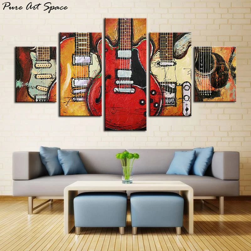 

5 Piece Canvas Wall Art Prints Painting Guitar Picture Canvas Abstract Oil Painting Musical Instruments Posters Music Decoration