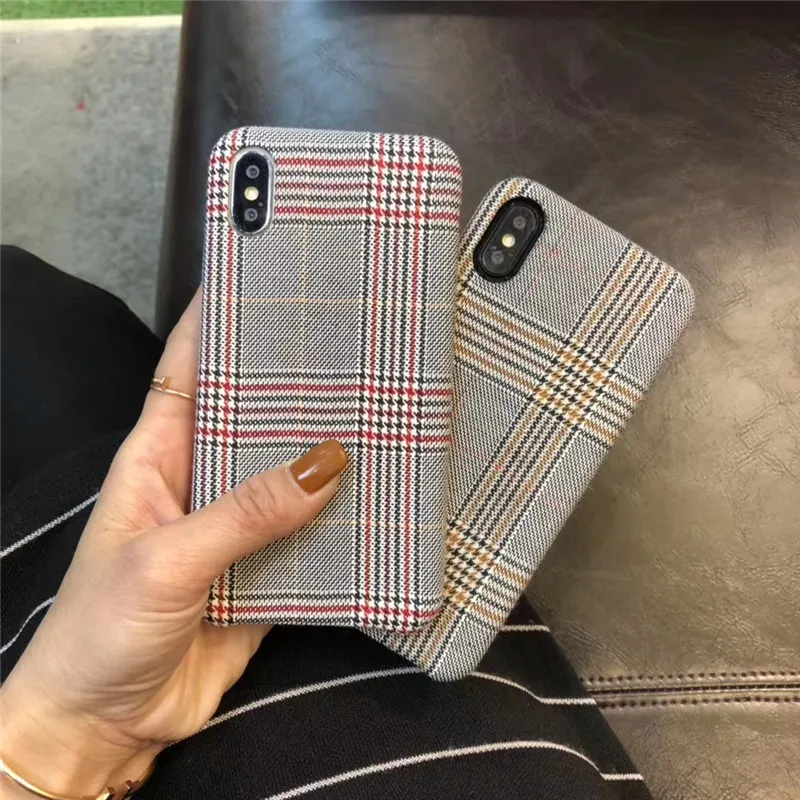 

Luxury British Style Cloth Texture Phone Case For iphone X XS Max XR 7 8 6 6S Plus Retro Grid Fabric Soft TPU Cover Couple Cases