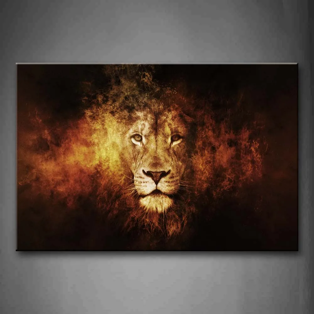 

Framed Wall Art Pictures Lion Head Portrait Canvas Print Animal Modern Posters With Wooden Frame For Living Room Decor