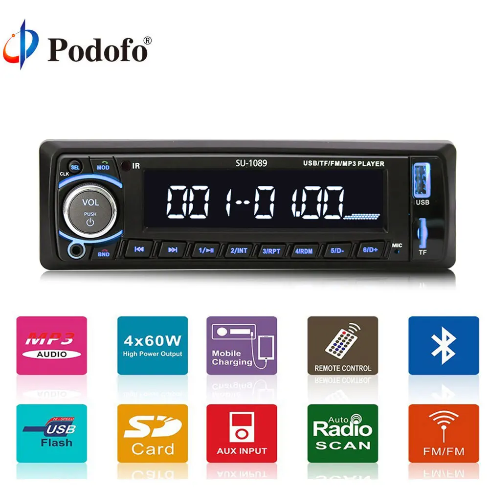 

Podofo 4'' Universal In-Dash Single 1 Din Car Stereo Player 12V Car Audio Digital LCD Screen Stereo Bluetooth USB/TF/MP3/WMA