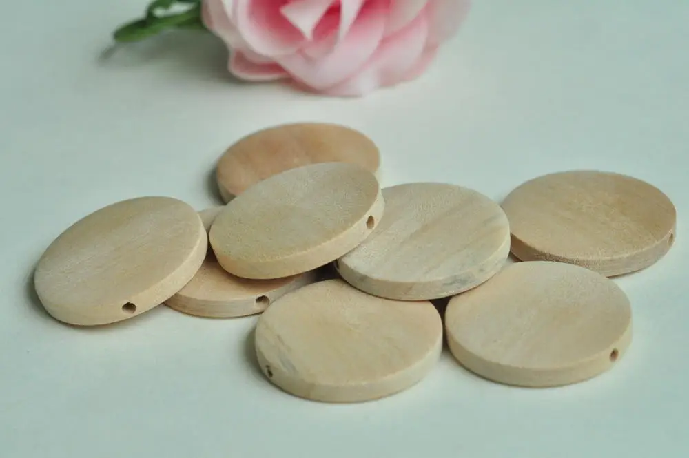 15pcs 30mm x 5mm Unfinished Flat Round Natural Wood Beads Raw Wooden