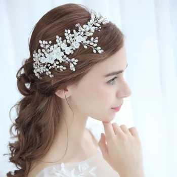 

New Silver Bridal Wedding Headbands Pearl Hairband Party Romantic Hair Jewelry Crystal Rhinestone Bride Hair Accessories Pageant