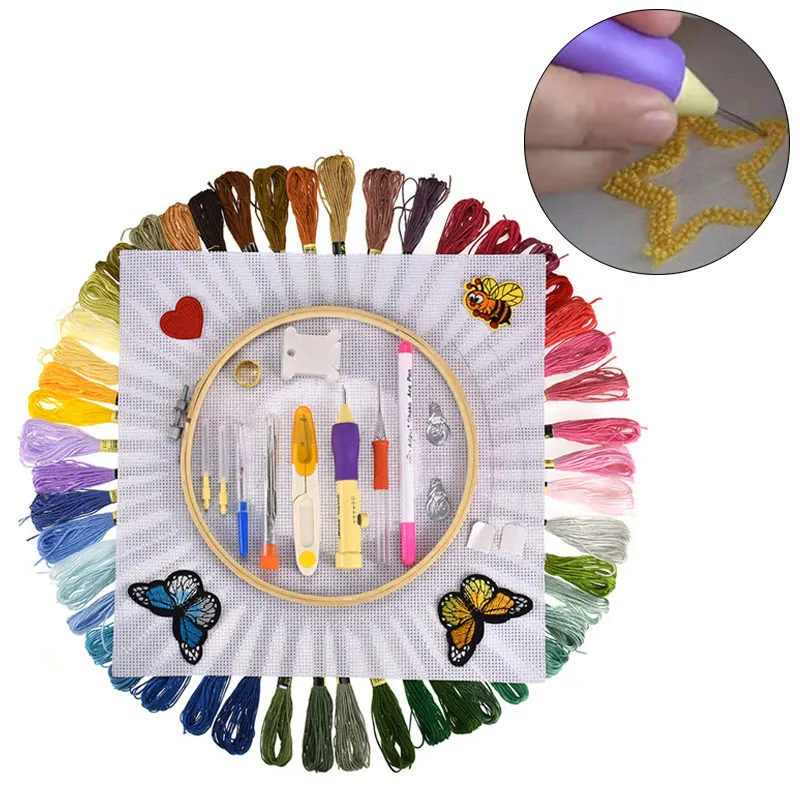 100pcs Cross Stitch Hoop Magic Embroidery 50pcs Threads Sewing Knitting Patterns With Case Punch Needles Pen Set For Women | Дом и сад