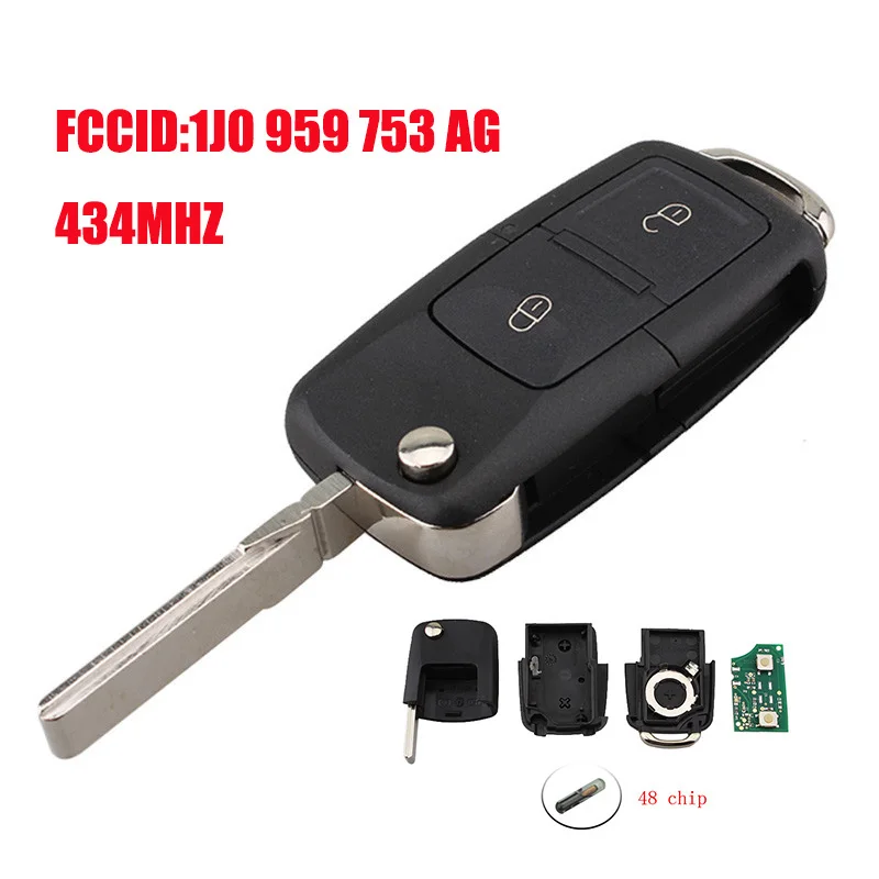 

434MHZ 2 Button Flip Car Remote Key Fit for SEAT 1J0959753AG For SEAT Leon Ibiza Toledo Key with ID48 Chip 1J0 959 753 AG