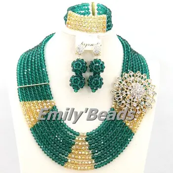 

8 Layers Champagne Crystal Beads Necklace Set African Nigerian Wedding Bridal Jewelry Sets 2015 Hot Free Shipping AIJ173