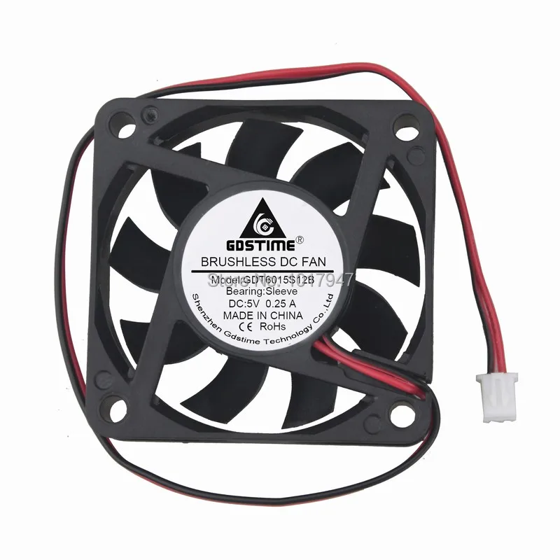 

2Pieces LOT Gdstime DC 6cm 60mm x 15mm 5V 2Pin 6015 Brushless Cooler Cooling Fan