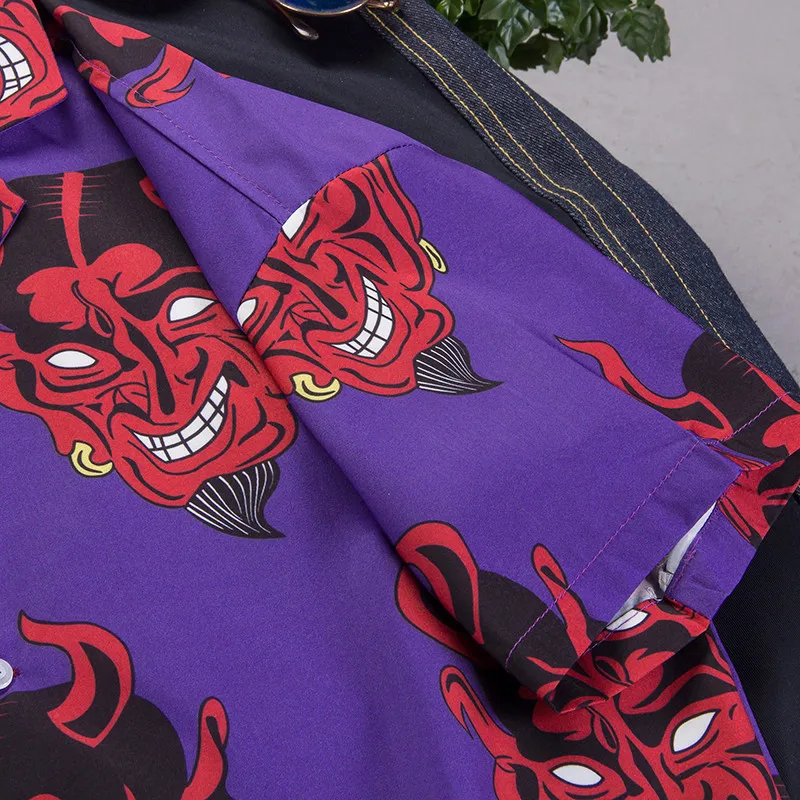 Devil Full Printing Turn-down Collar Casual Shirts Men hip hop streetwear harajuku japanses korean shirts men women 11