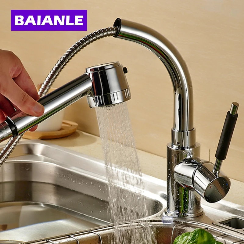 Free Shipping Solid Brass pull out Kitchen Mixer Cold and Hot Kitchen Tap Single Hole Water