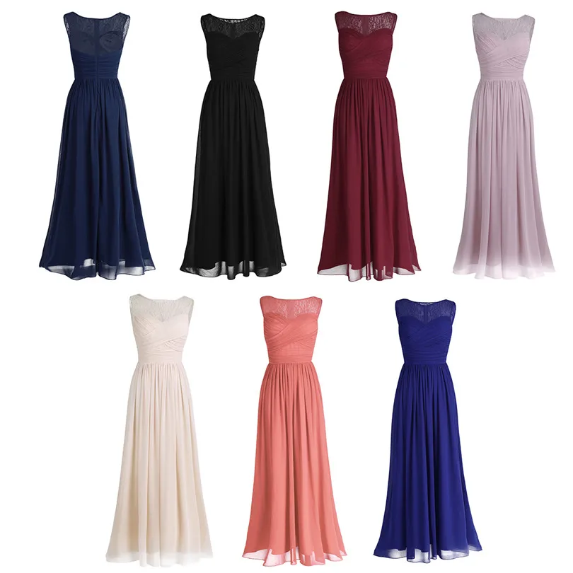 Unique Lace Chiffon Long Bridesmaid Dress