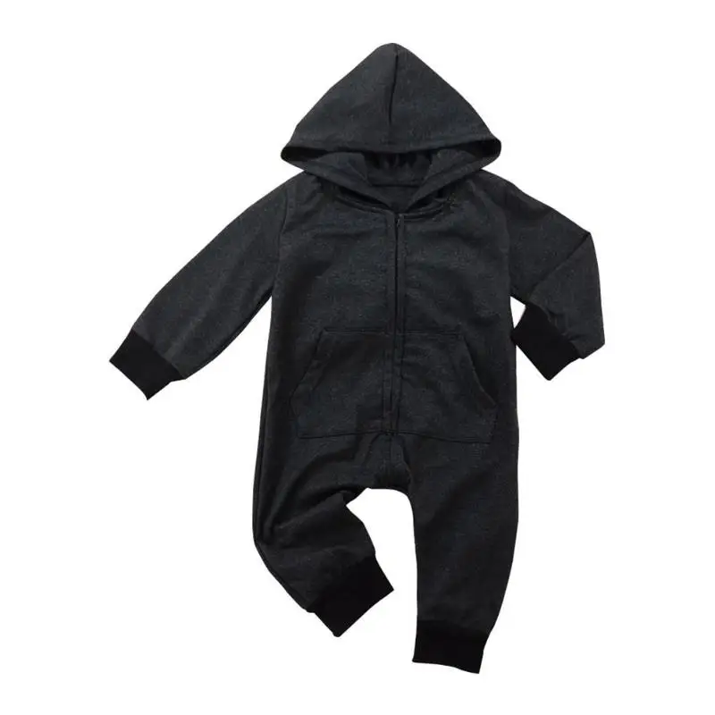 

Autumn Soft Boys Long Sleeve Cute Hooded Baby Rompers Front Zipper Jumpsuit